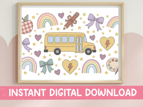 Back to School Bus Boho Clipart